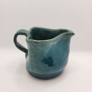 Brutalistic Blue Glazed Pottery Art Vessel Creamer